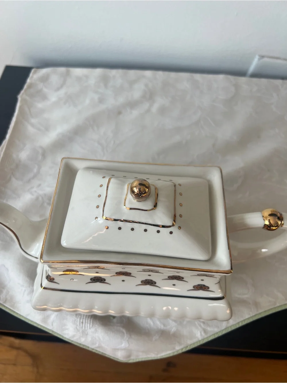Anthropologie Cream and Gold MET Collaboration Stoneware Teapot